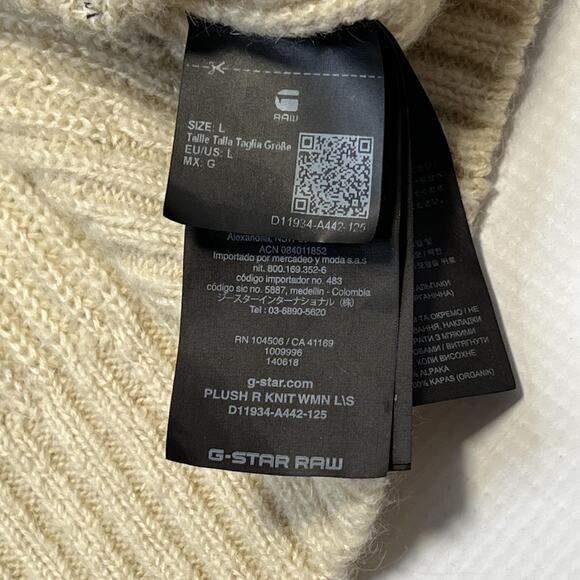G-Star RAW Sweater Womens Large Beige Plush R Knit WMN LIS Alpaca Blend Zipper - Picture 7 of 8